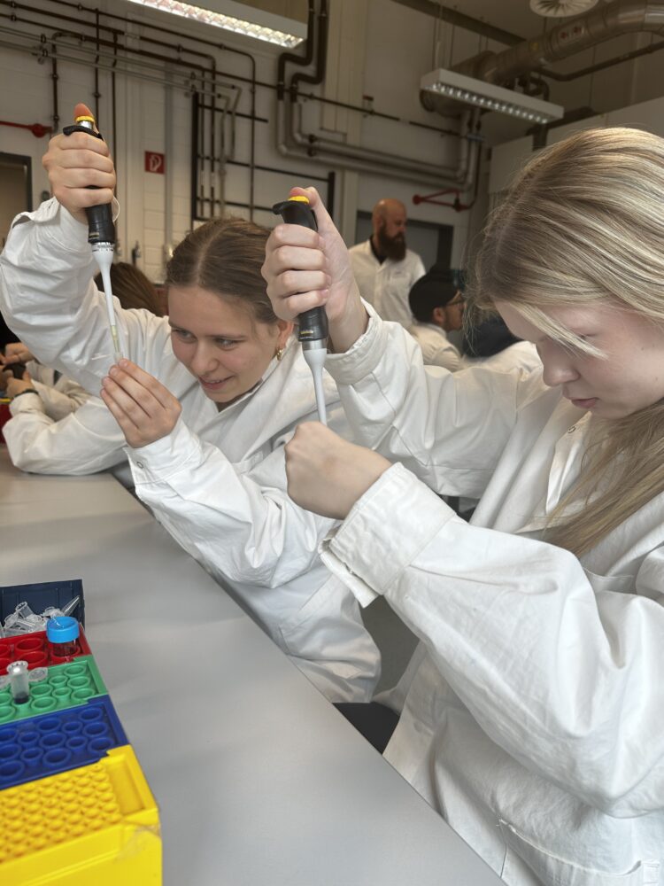 Schüler:innen der Q1- Bio-Kurse zu Besuch Im Teutolab Bielefeld - während der Laborarbeit