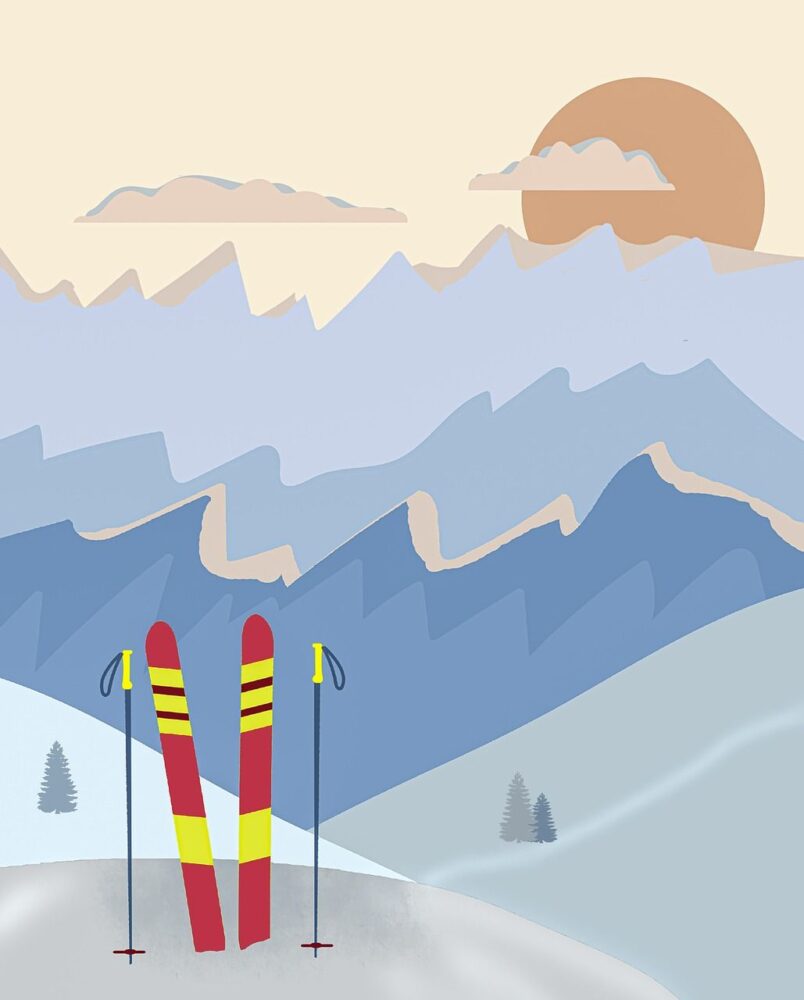 Berge, Sonne und Skier